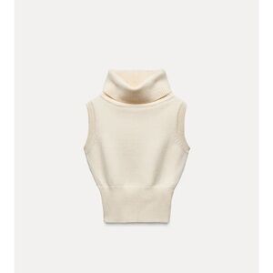 Sleeveless Turtleneck Sweater Vest in Cream